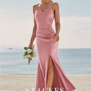 NWT Stacees blush pink stretch satin bridesmaid dress